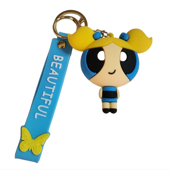 Bubbles Powerpuff Girls 3D Keychain Blue Wrist Strap - Picture 1 of 2